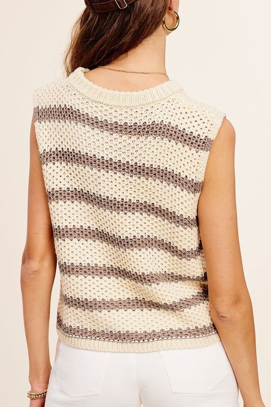 La Miel Chunky Stripe Sleeveless Sweater Top us.meeeshop - 