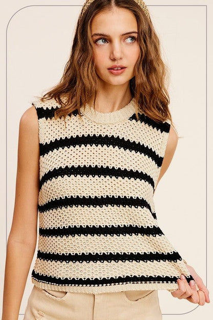 La Miel Chunky Stripe Sleeveless Sweater Top us.meeeshop - 