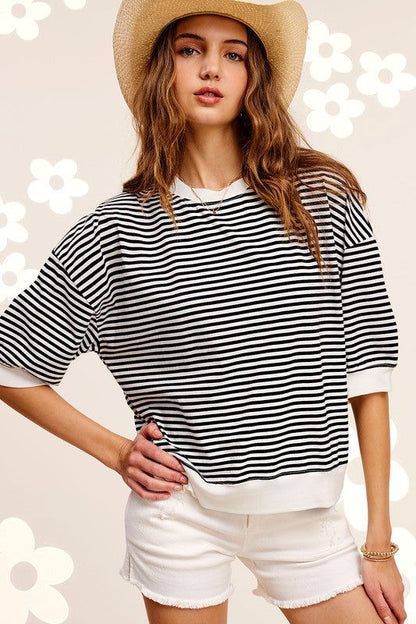 La Miel Crew Neck Stripe Short Sleeve Top us.meeeshop - 