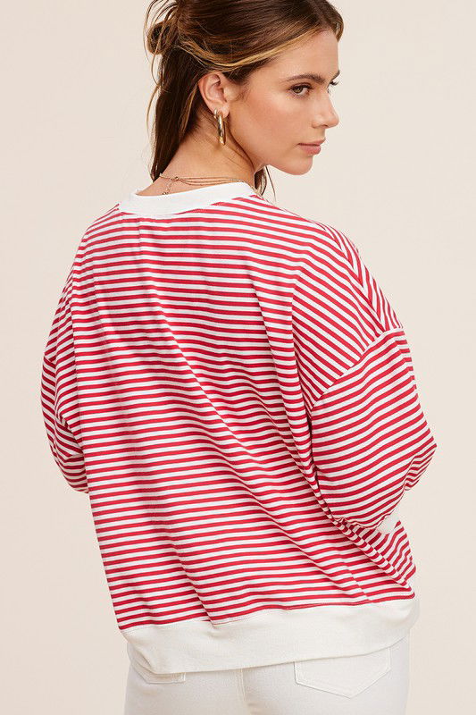 La Miel Crew Neck Stripe Short Sleeve Top us.meeeshop - 