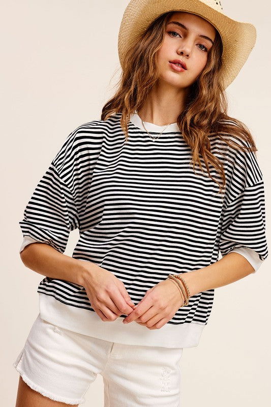 La Miel Crew Neck Stripe Short Sleeve Top us.meeeshop - 