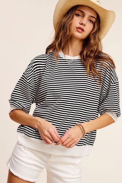 La Miel Crew Neck Stripe Short Sleeve Top us.meeeshop - 