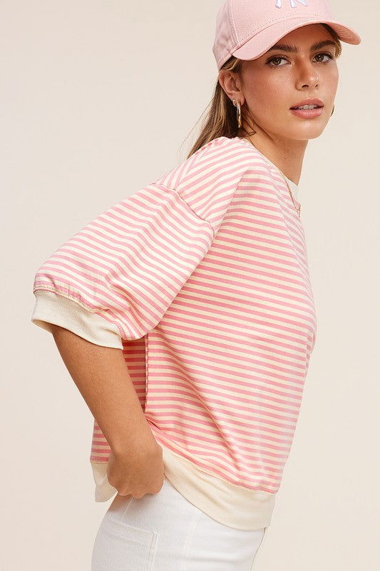 La Miel Crew Neck Stripe Short Sleeve Top us.meeeshop - 