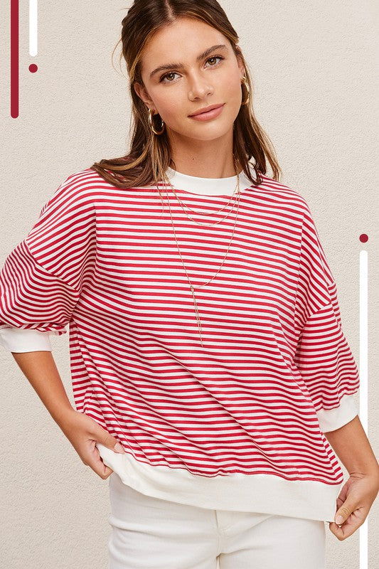 La Miel Crew Neck Stripe Short Sleeve Top us.meeeshop - Shirts & Tops