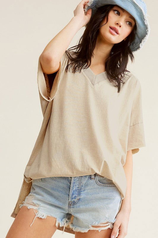 La Miel Mineral Washed Oversized Short Sleeve Top us.meeeshop - 