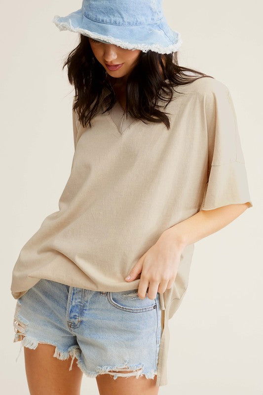 La Miel Mineral Washed Oversized Short Sleeve Top us.meeeshop - 