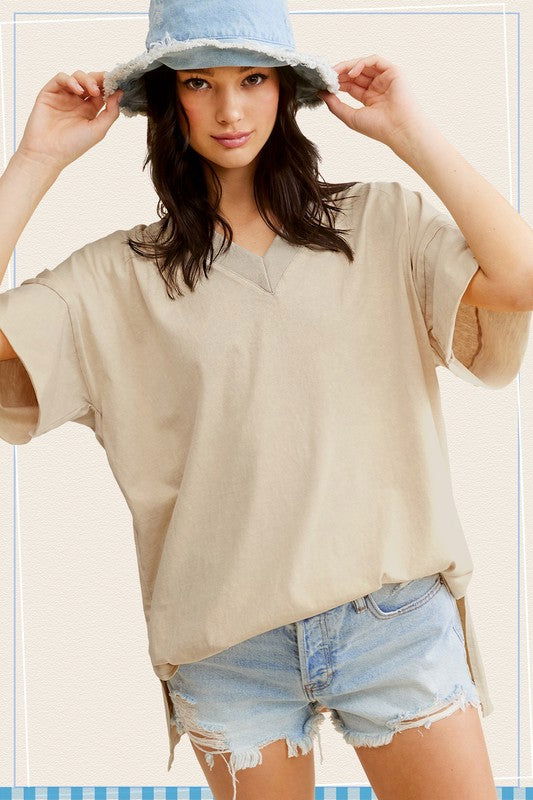 La Miel Mineral Washed Oversized Short Sleeve Top us.meeeshop - Shirts & Tops