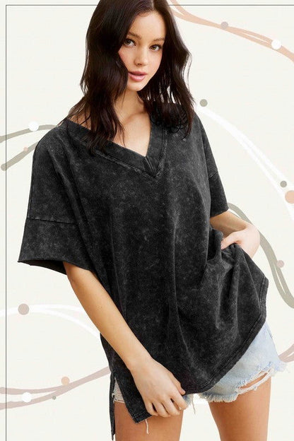 La Miel Mineral Washed Oversized Short Sleeve Top us.meeeshop - 