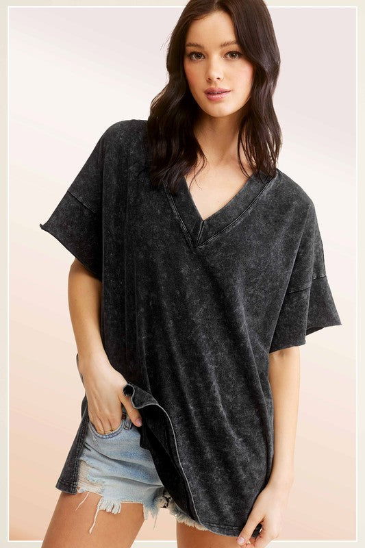 La Miel Mineral Washed Oversized Short Sleeve Top us.meeeshop - 