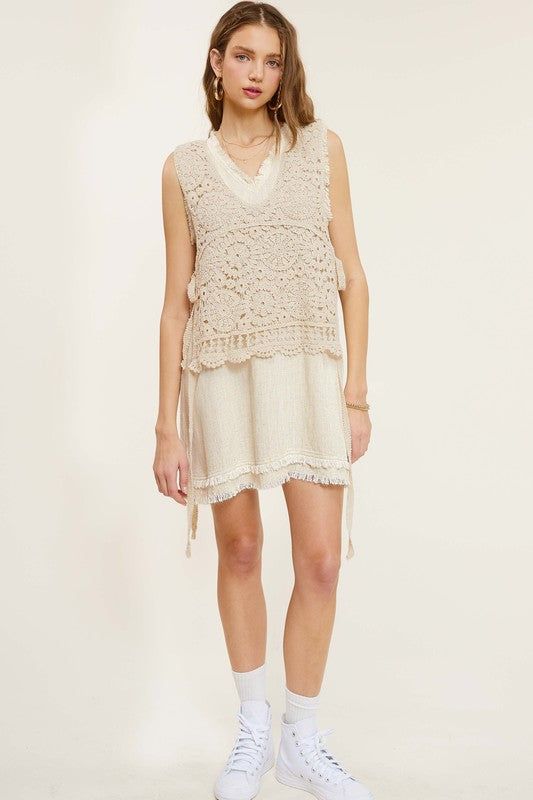 La Miel Self Side Tie Detailed Crochet Vest Top us.meeeshop - 