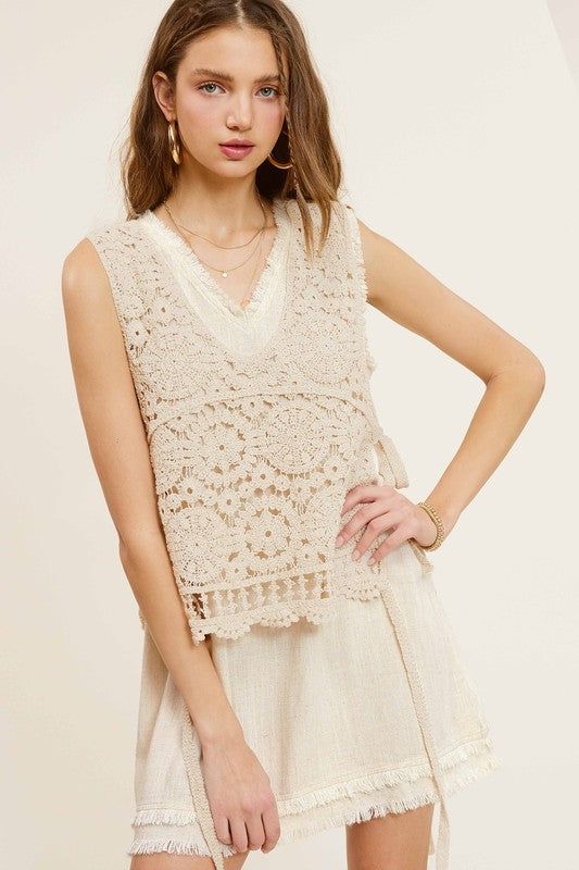 La Miel Self Side Tie Detailed Crochet Vest Top us.meeeshop - 