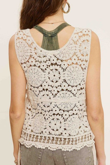 La Miel Self Side Tie Detailed Crochet Vest Top us.meeeshop - 