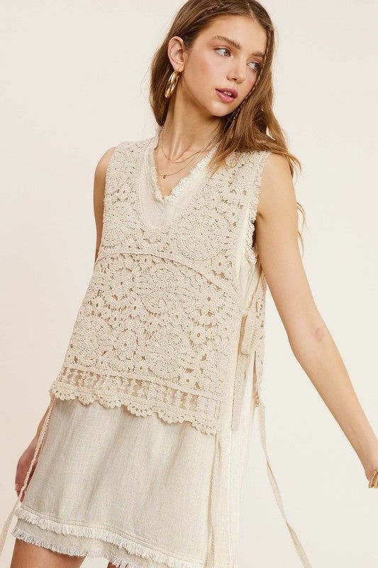 La Miel Self Side Tie Detailed Crochet Vest Top us.meeeshop - 