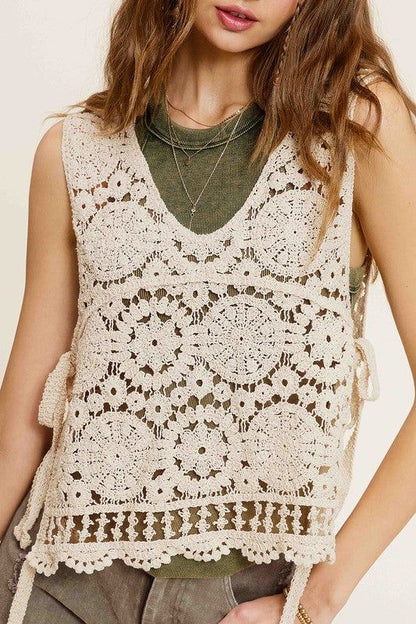 La Miel Self Side Tie Detailed Crochet Vest Top us.meeeshop - 