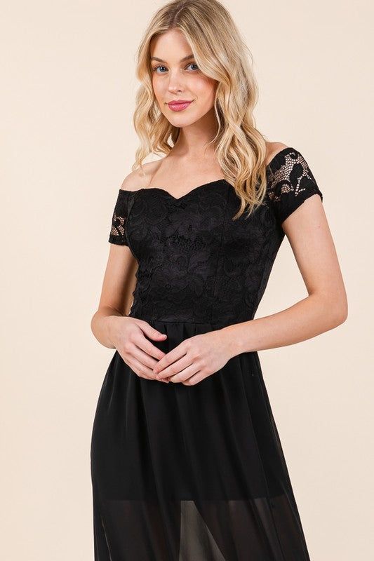 Lace Off Shoulder Chiffon Dress us.meeeshop - 