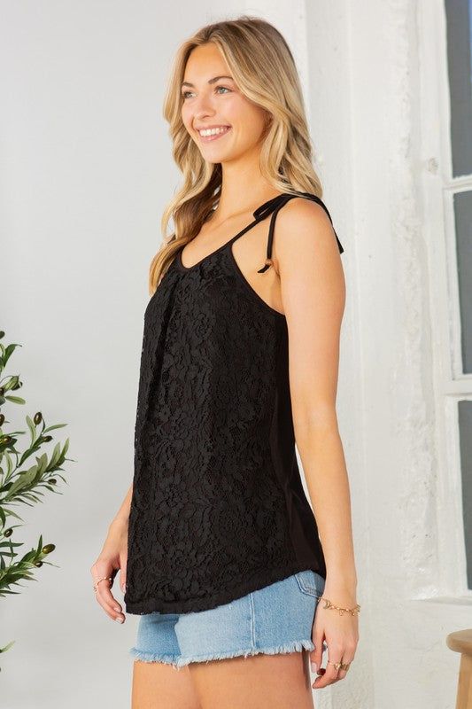 Lace overlay Sleeveless Top us.meeeshop - 