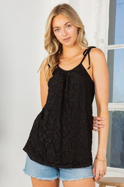 Lace overlay Sleeveless Top us.meeeshop - 