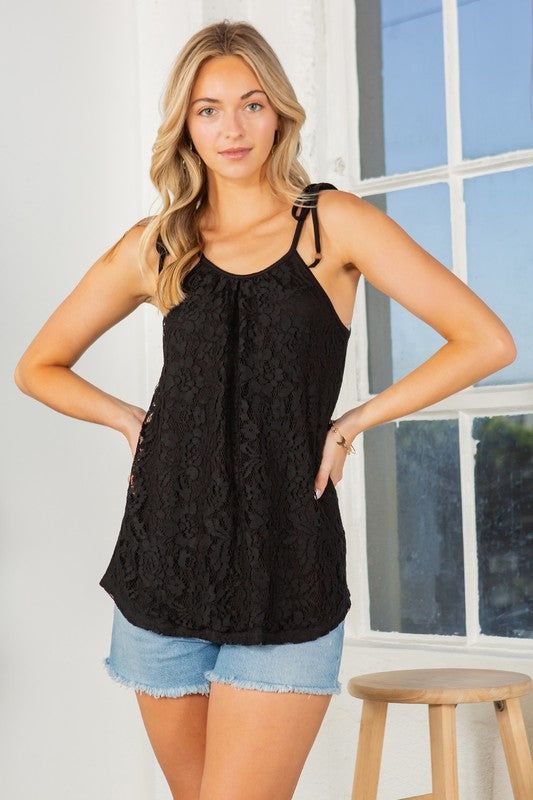 Lace overlay Sleeveless Top us.meeeshop - 