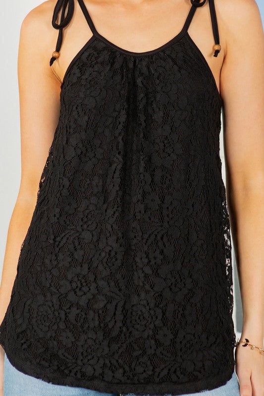 Lace overlay Sleeveless Top us.meeeshop - 