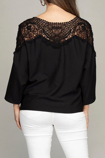 Lace trim blouse with tie us.meeeshop - 