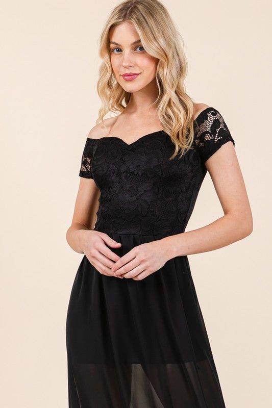 Lace Off Shoulder Chiffon Dress - us.meeeshop