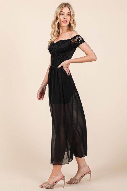 Lace Off Shoulder Chiffon Dress - us.meeeshop