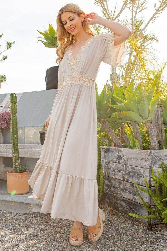 Lace trimmed Detailed Tiered Dress - us.meeeshop