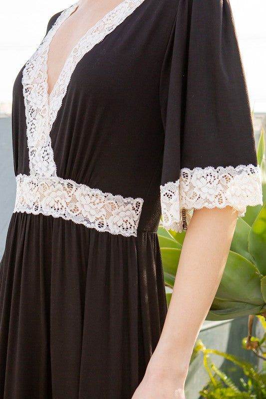 Lace trimmed Detailed Tiered Dress - us.meeeshop