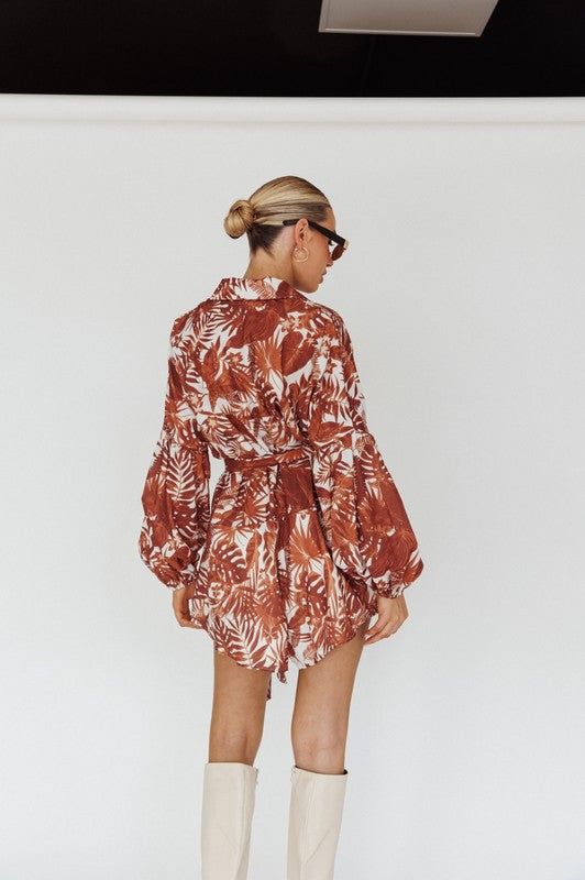 Women's Leaves Print Puff Sleeved Romper - us.meeeshop