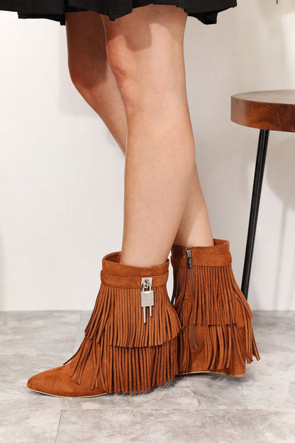 Legend Women's Tassel Wedge Heel Ankle Booties us.meeeshop - 