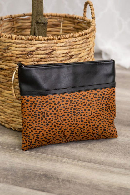 Leopard Gold Ring Vegan Leather Clutch us.meeeshop - 