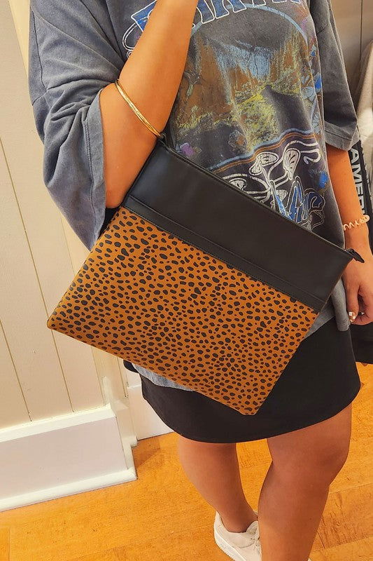 Leopard Gold Ring Vegan Leather Clutch us.meeeshop - 