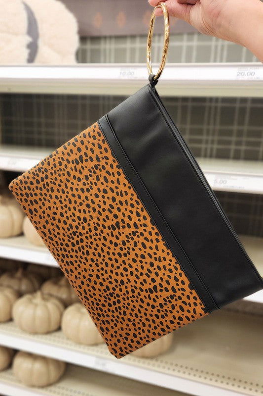 Leopard Gold Ring Vegan Leather Clutch us.meeeshop - 