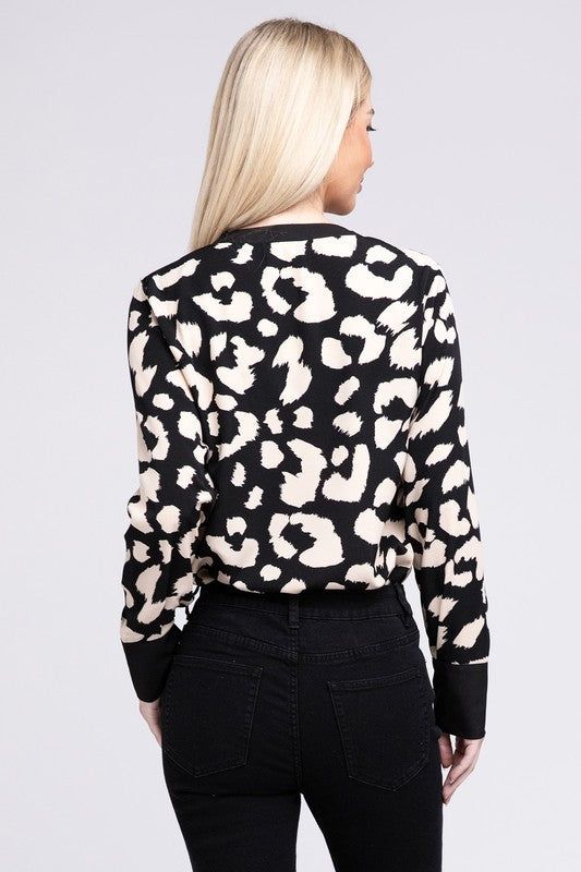 Leopard Notched Neck Blouse us.meeeshop - 