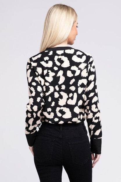 Leopard Notched Neck Blouse us.meeeshop - 