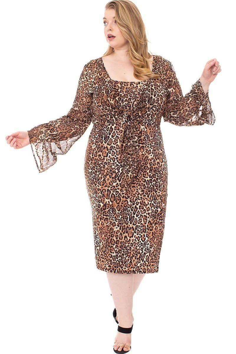 Leopard Print Cardigan & Dress Plus Size Set | us.meeeshop