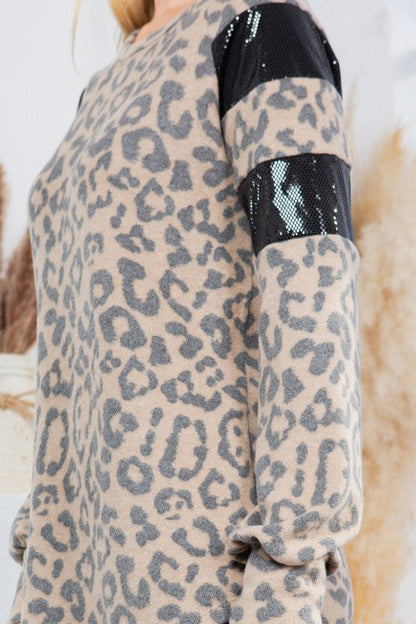 Leopard Print Pullover with Sequin Foil Contrast | us.meeeshop