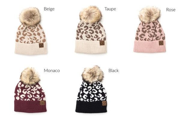 Women's Leopard Fur Pom Beanie - us.meeeshop