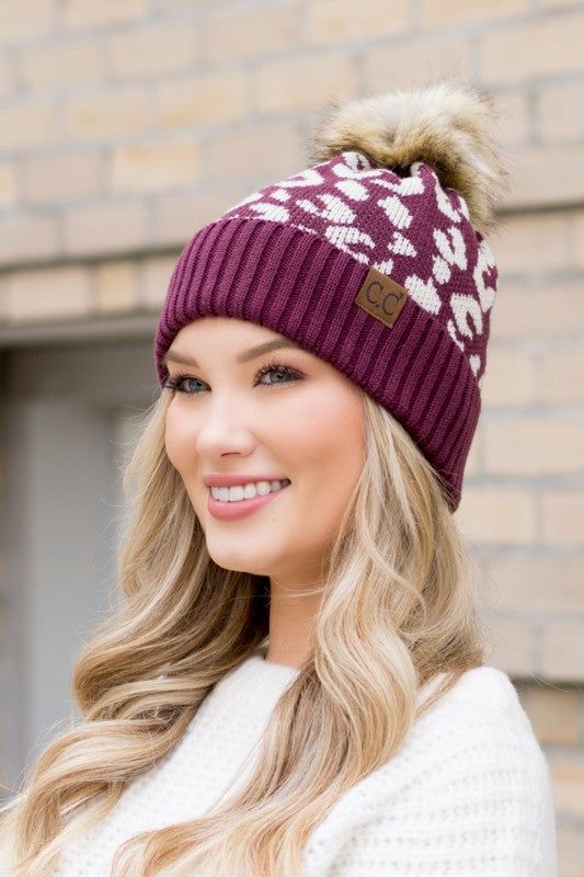 Women's Leopard Fur Pom Beanie - us.meeeshop