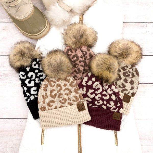 Leopard Fur Pom Beanie - us.meeeshop