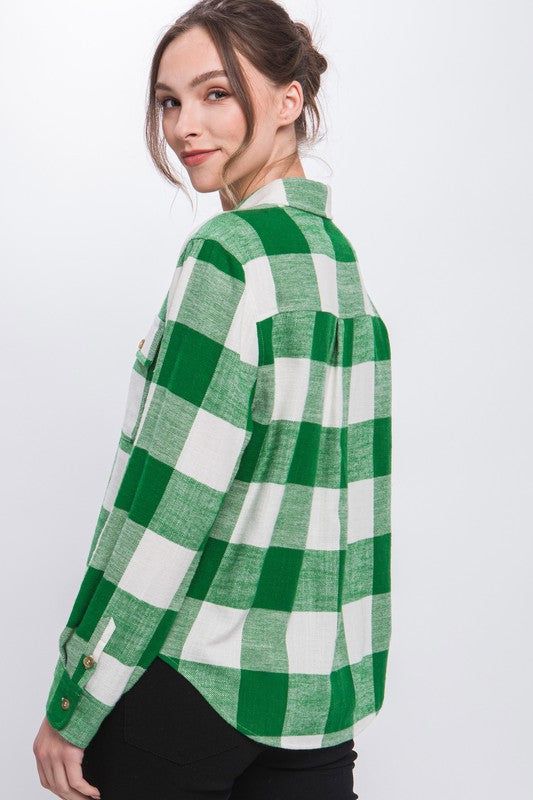 Lightweight Plaid Button Down Top us.meeeshop - 