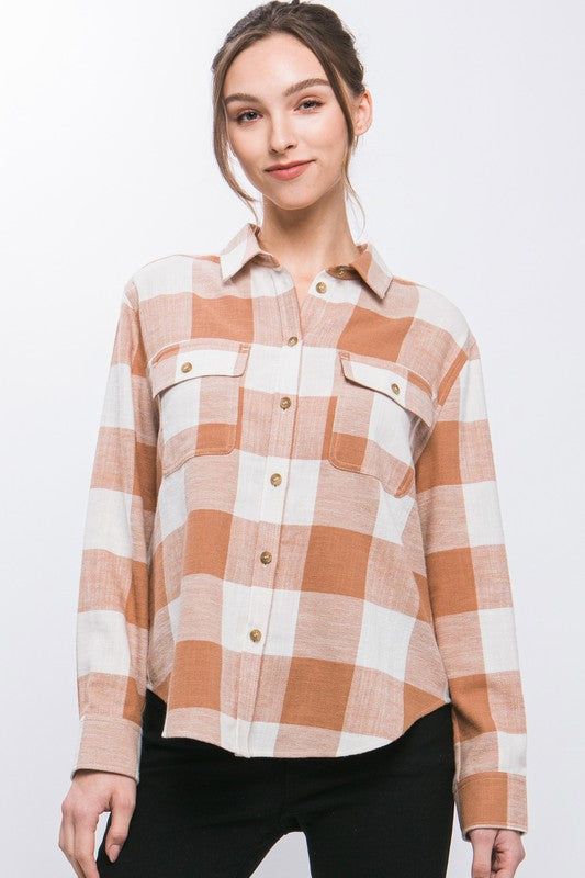 Lightweight Plaid Button Down Top us.meeeshop - 