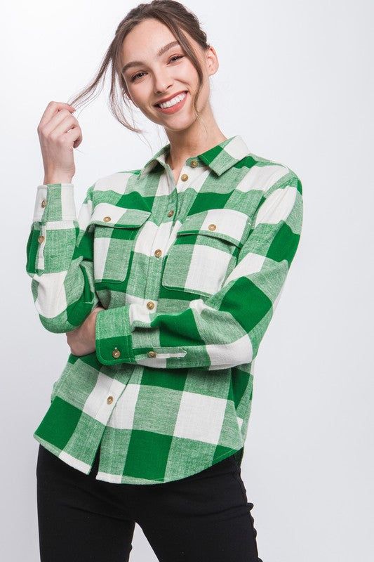 Lightweight Plaid Button Down Top us.meeeshop - 