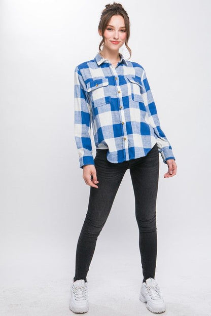 Lightweight Plaid Button Down Top us.meeeshop - 