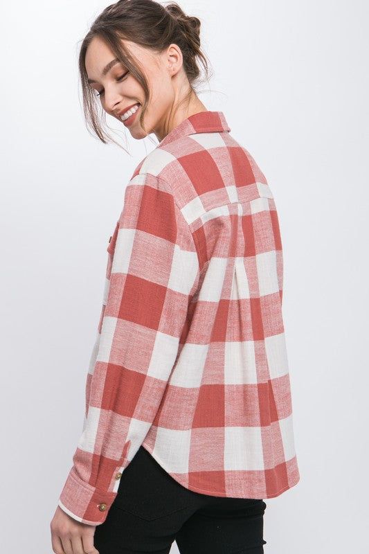 Lightweight Plaid Button Down Top us.meeeshop - 