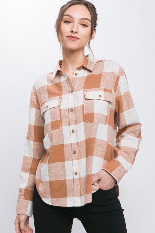 Lightweight Plaid Button Down Top us.meeeshop - 