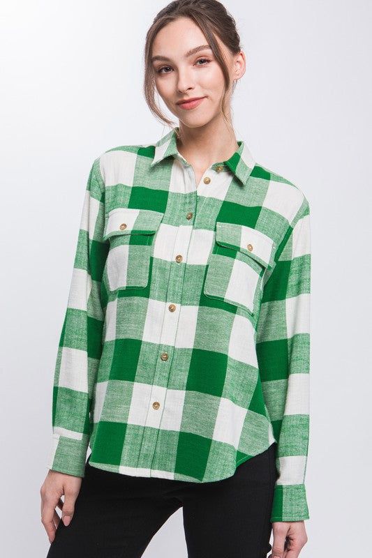 Lightweight Plaid Button Down Top us.meeeshop - 