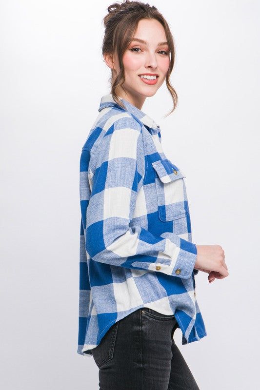 Lightweight Plaid Button Down Top us.meeeshop - 