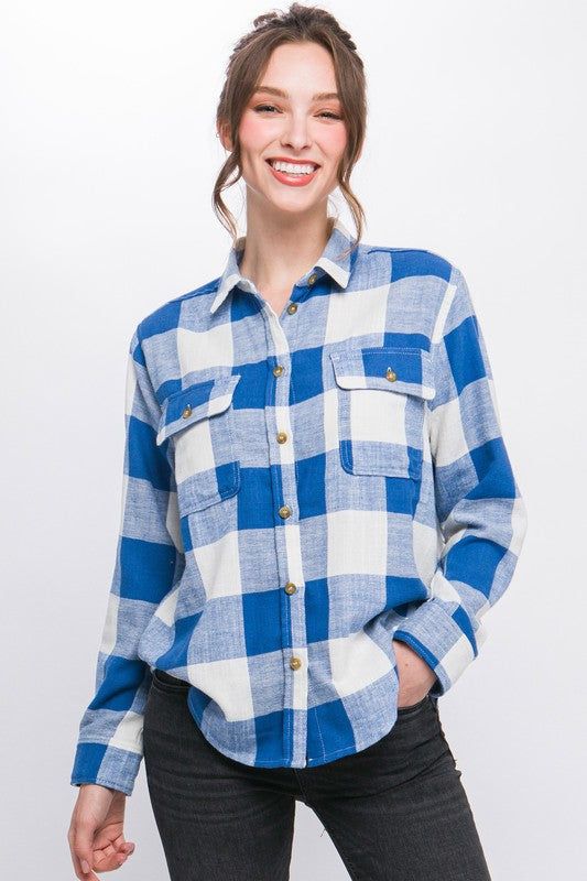 Lightweight Plaid Button Down Top us.meeeshop - 