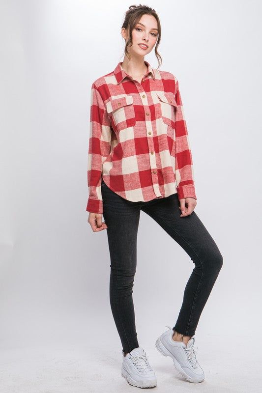 Lightweight Plaid Button Down Top us.meeeshop - 